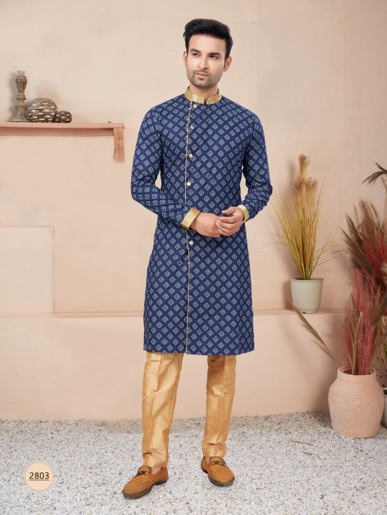 Picture of Taking Cotton Printed Navy Blue Readymade Indo Western