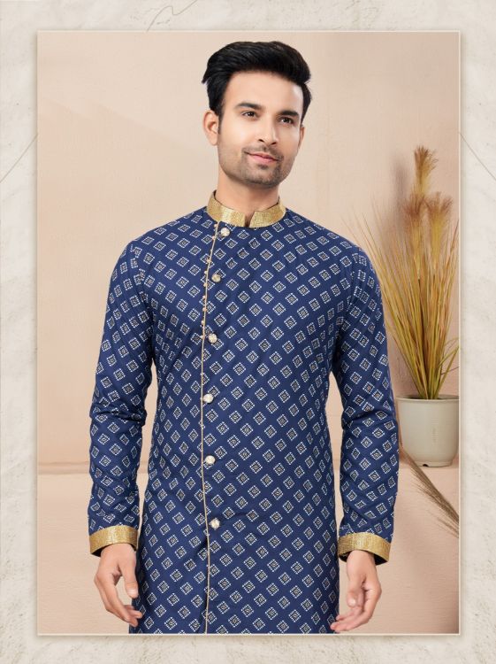 Picture of Taking Cotton Printed Navy Blue Readymade Indo Western