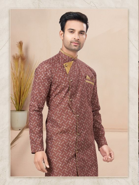 Picture of Beauteous Cotton Printed Brown Readymade Indo Western