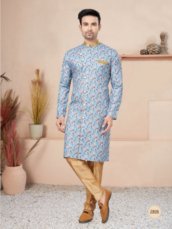 Picture of Alluring Cotton Printed Blue Readymade Indo Western