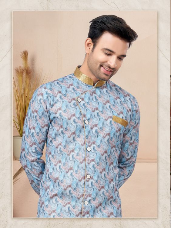 Picture of Alluring Cotton Printed Blue Readymade Indo Western