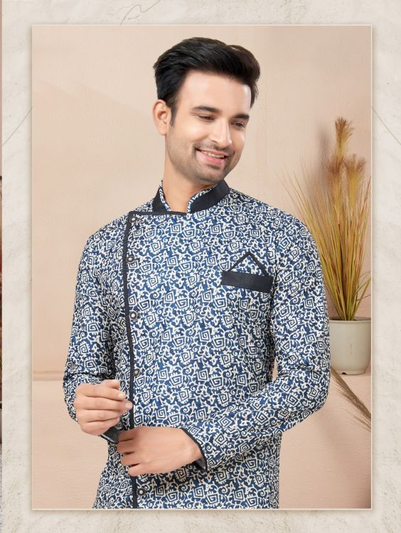 Picture of Ravishing Chicken With Digital Print Blue Readymade Indo Western