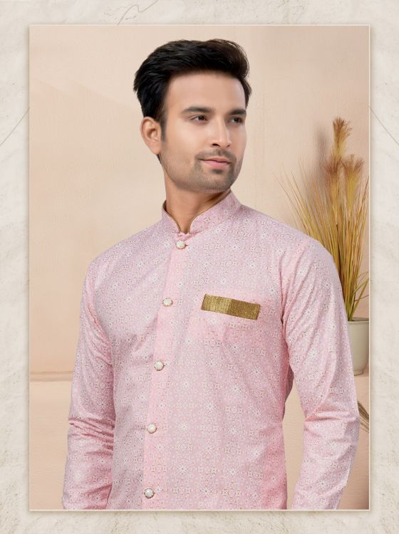 Picture of Sightly Cotton Printed Light Pink Readymade Indo Western