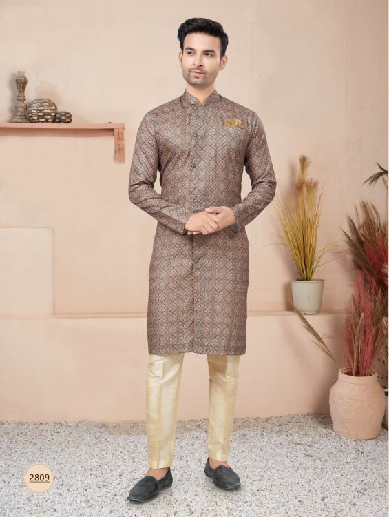 Picture of Delightful Cotton Printed Brown Readymade Indo Western