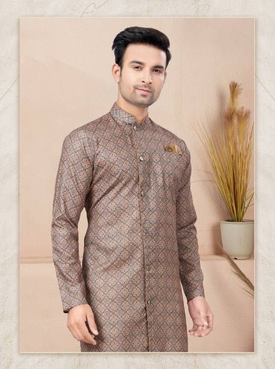 Picture of Delightful Cotton Printed Brown Readymade Indo Western
