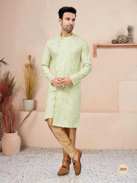Picture of Excellent Cotton Printed Light Green Readymade Indo Western