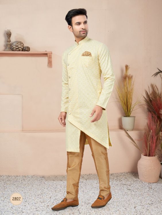 Picture of Superb Cotton Printed Light Gold Readymade Indo Western