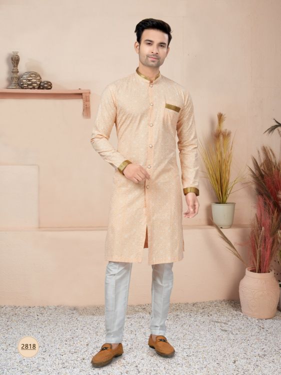 Picture of Resplendent Cotton Printed Peach Puff Readymade Indo Western