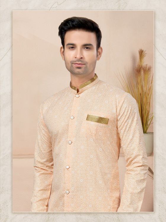 Picture of Resplendent Cotton Printed Peach Puff Readymade Indo Western