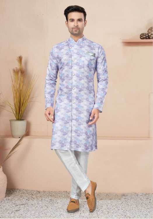 Picture of Exquisite Cotton Printed Light Lavender Readymade Indo Western