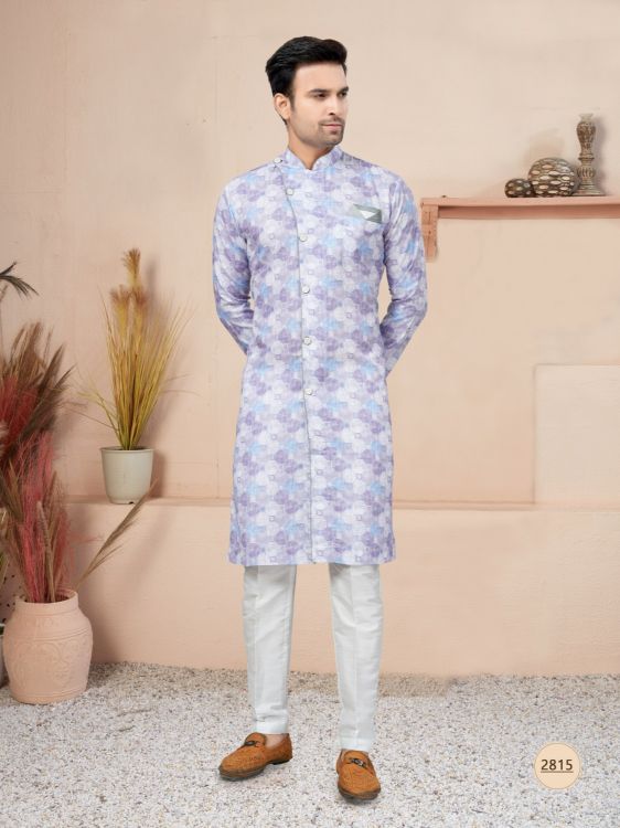 Picture of Exquisite Cotton Printed Light Lavender Readymade Indo Western