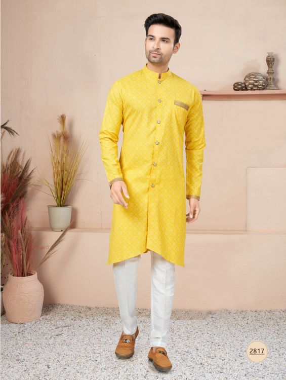 Picture of Admirable Cotton Printed Yellow Readymade Indo Western