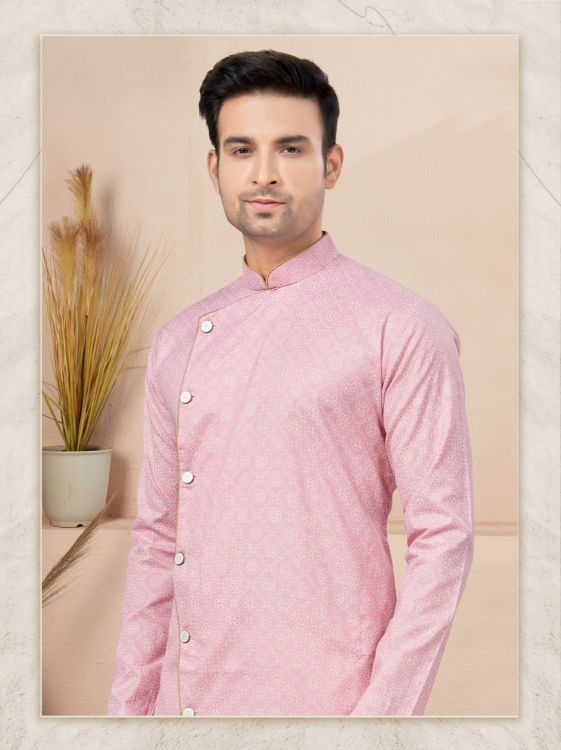 Picture of Exquisite Cotton Printed Pink Readymade Indo Western