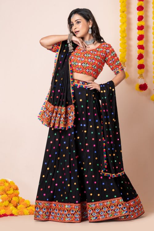 Picture of Navratri Heavy Rayon Black Lehenga Choli