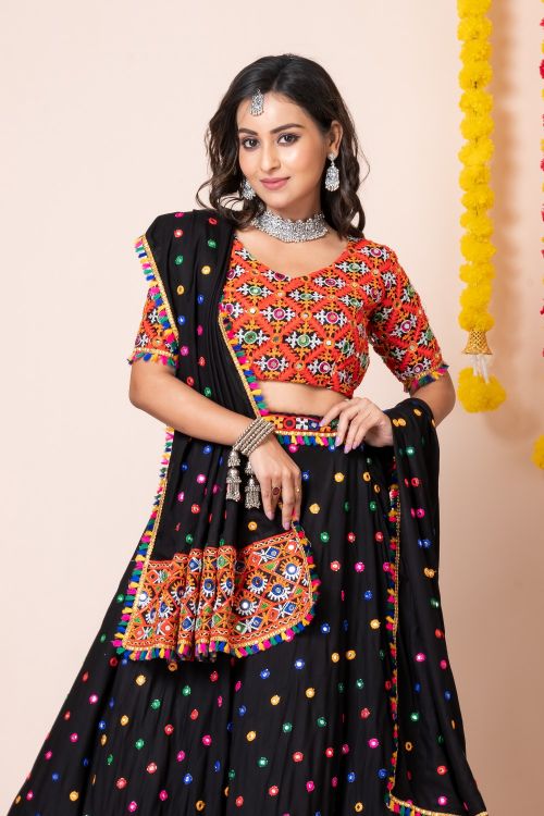 Picture of Navratri Heavy Rayon Black Lehenga Choli