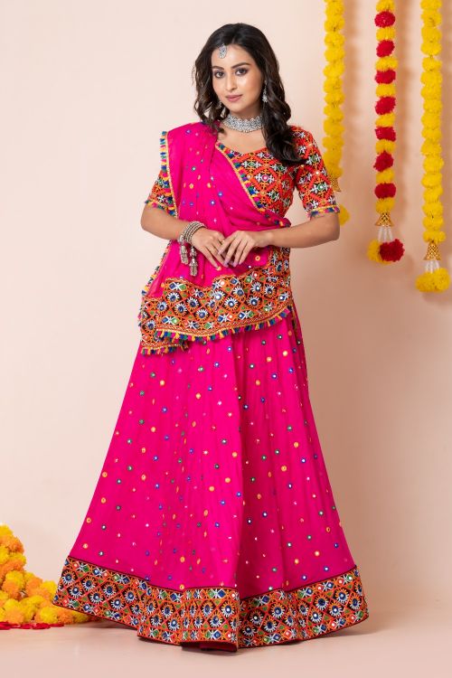 Picture of Navratri Special Designer Heavy Rayon Pink Lehenga Choli