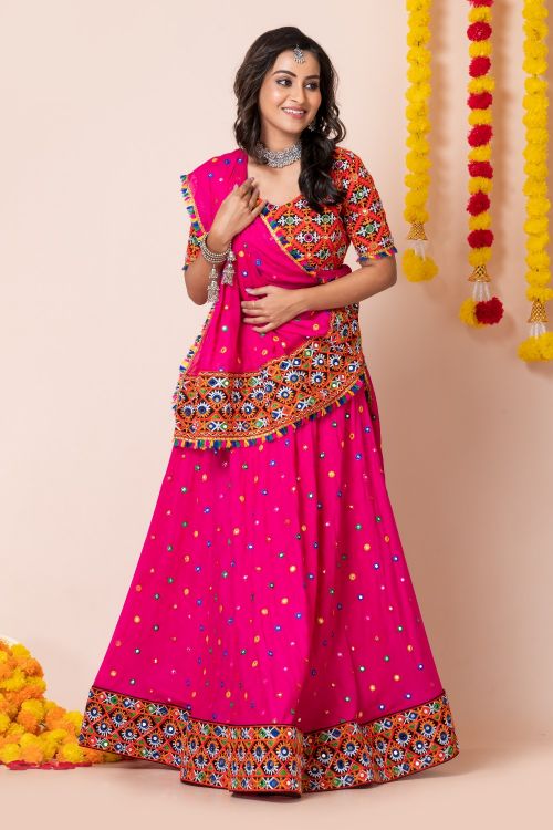 Picture of Navratri Special Designer Heavy Rayon Pink Lehenga Choli