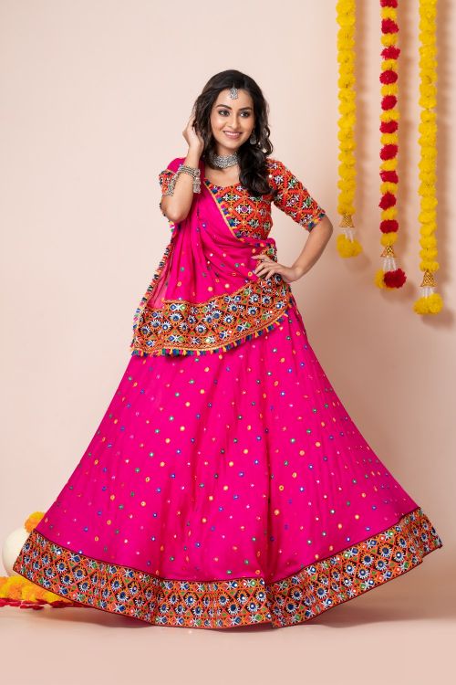Picture of Navratri Special Designer Heavy Rayon Pink Lehenga Choli