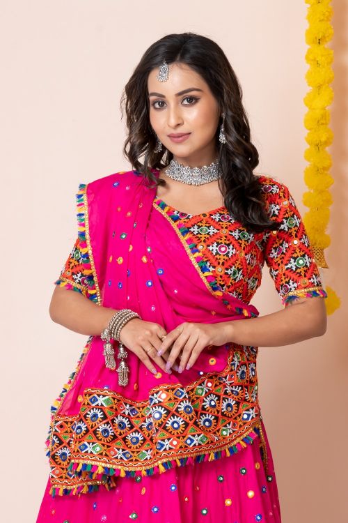 Picture of Navratri Special Designer Heavy Rayon Pink Lehenga Choli