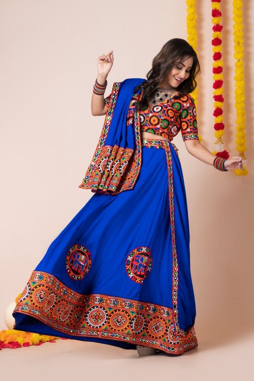 Picture of Navratri Festive Wear Heavy Rayon Blue Lehenga Choli