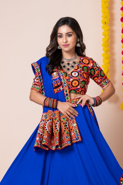 Picture of Navratri Festive Wear Heavy Rayon Blue Lehenga Choli