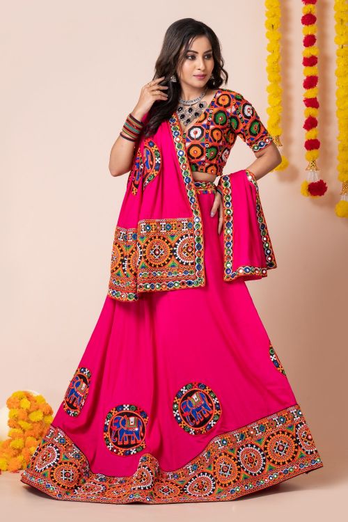 Picture of Navratri Special Classy Designer Heavy Rayon Pink Lehenga Choli