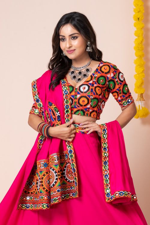 Picture of Navratri Special Classy Designer Heavy Rayon Pink Lehenga Choli