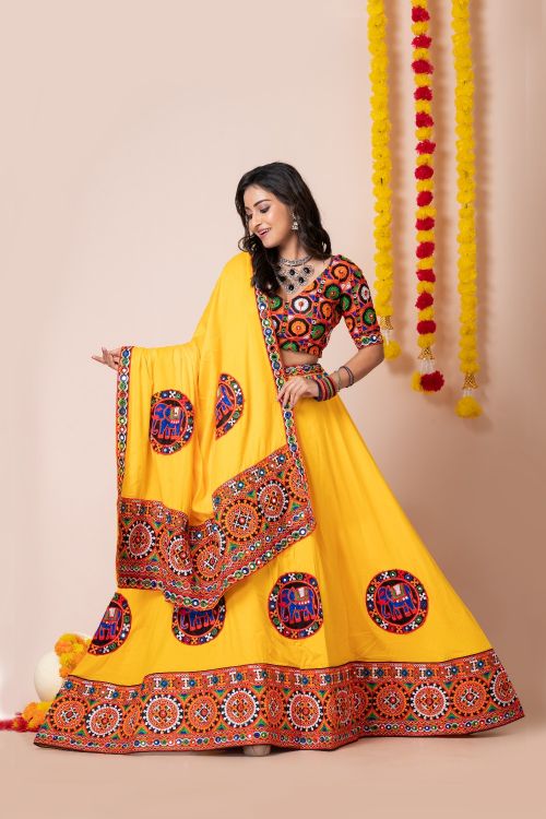 Picture of Navratri Special Classy Designer Heavy Rayon Yellow Lehenga Choli