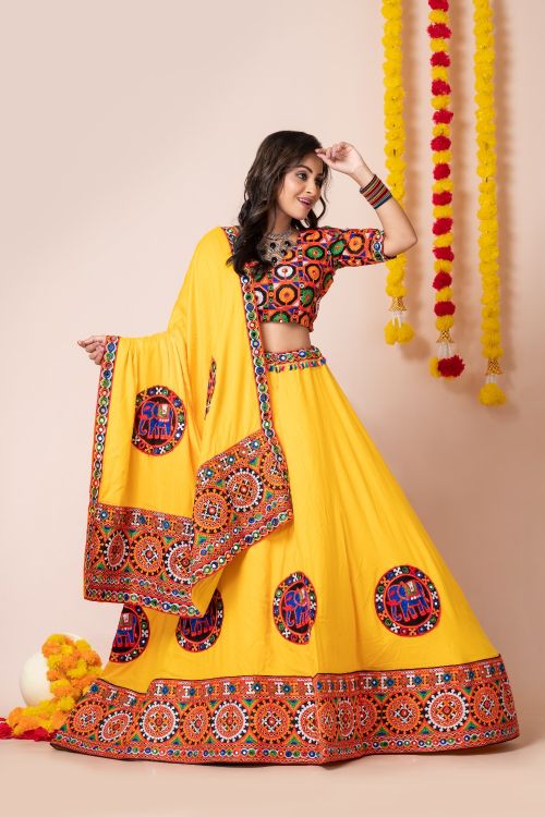 Picture of Navratri Special Classy Designer Heavy Rayon Yellow Lehenga Choli