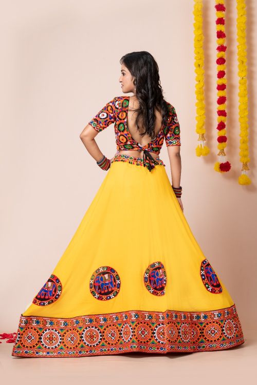 Picture of Navratri Special Classy Designer Heavy Rayon Yellow Lehenga Choli