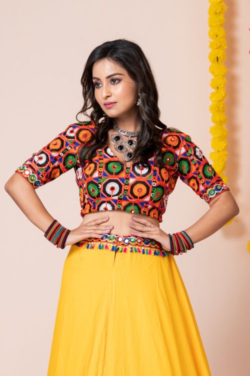 Picture of Navratri Special Classy Designer Heavy Rayon Yellow Lehenga Choli
