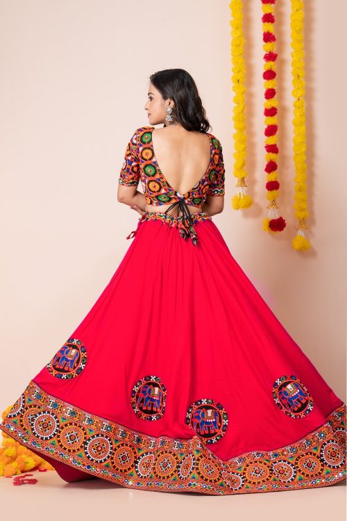 Picture of Navratri Special Designer Heavy Rayon Red Lehenga Choli