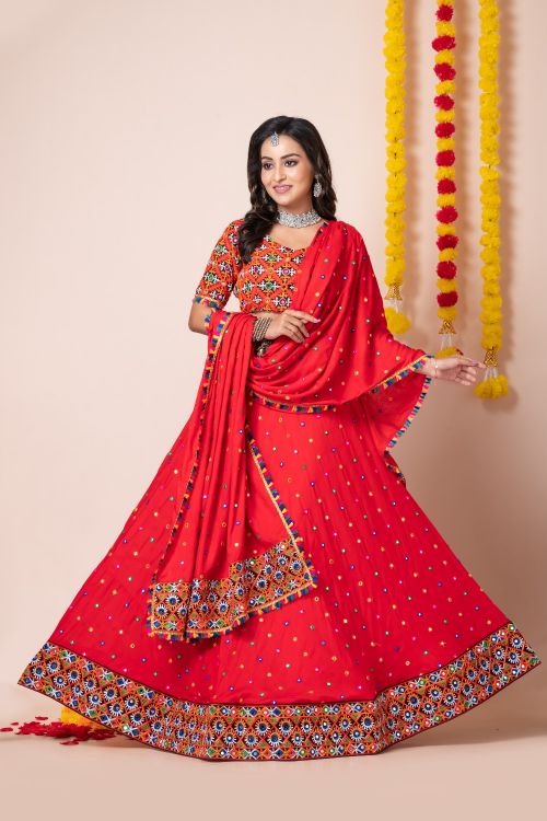 Picture of Navratri Heavy Rayon Red Lehenga Choli