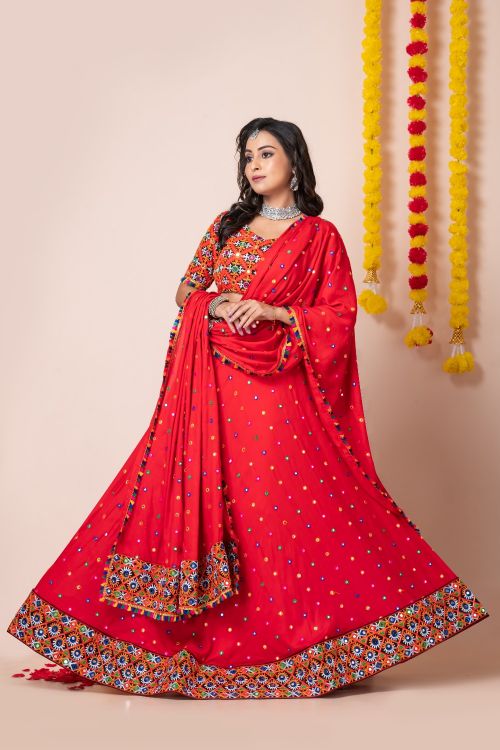 Picture of Navratri Heavy Rayon Red Lehenga Choli