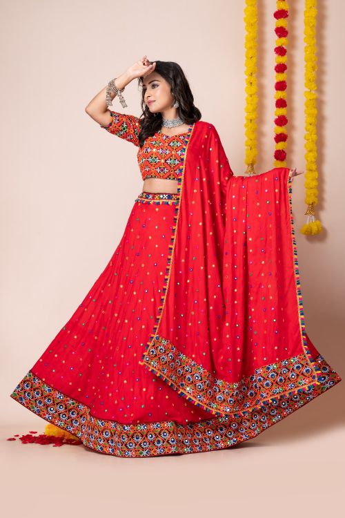 Picture of Navratri Heavy Rayon Red Lehenga Choli