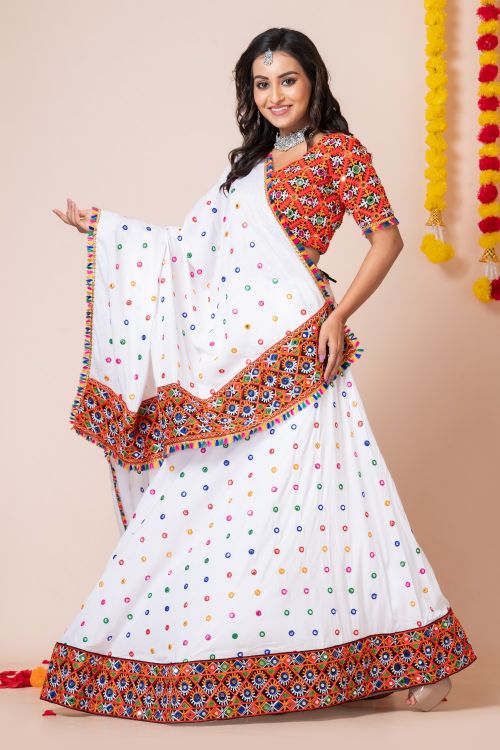 Picture of Navratri Special Classy Designer Heavy Rayon White Lehenga Choli