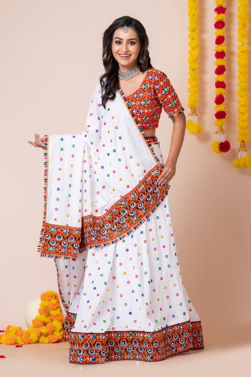 Picture of Navratri Special Classy Designer Heavy Rayon White Lehenga Choli