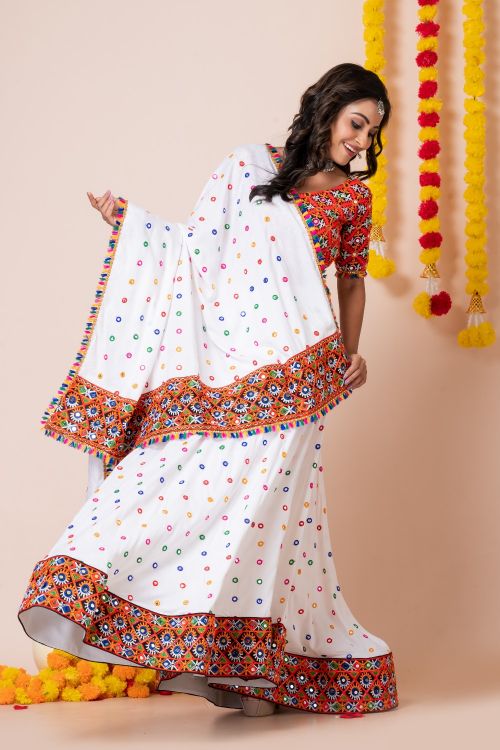 Picture of Navratri Special Classy Designer Heavy Rayon White Lehenga Choli