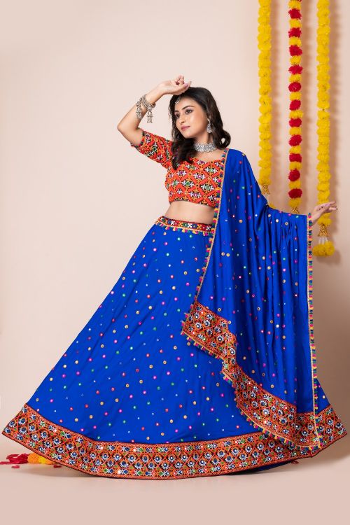 Picture of Navratri Special Designer Heavy Rayon Blue Lehenga Choli