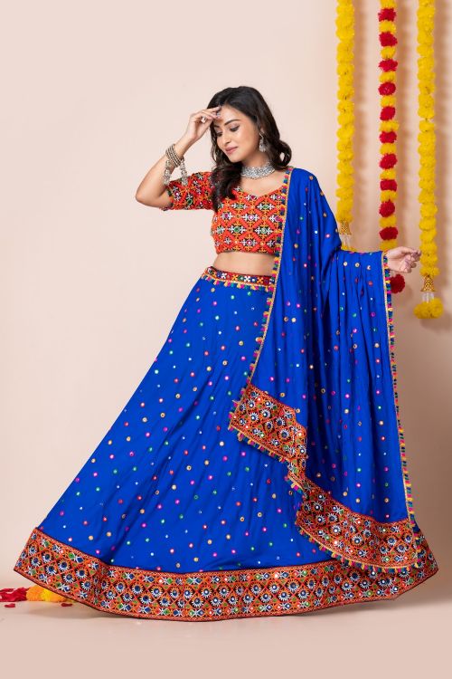 Picture of Navratri Special Designer Heavy Rayon Blue Lehenga Choli