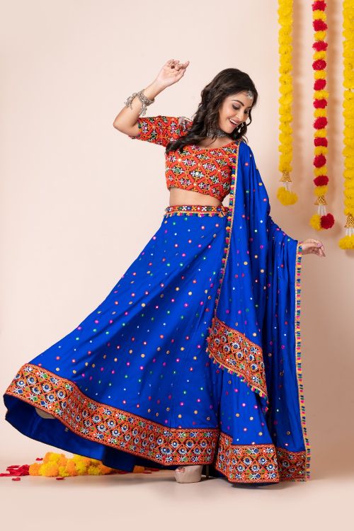 Picture of Navratri Special Designer Heavy Rayon Blue Lehenga Choli