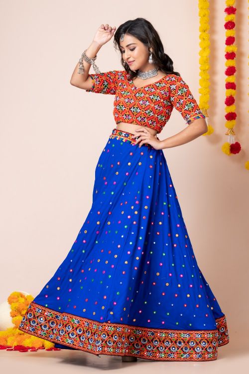Picture of Navratri Special Designer Heavy Rayon Blue Lehenga Choli