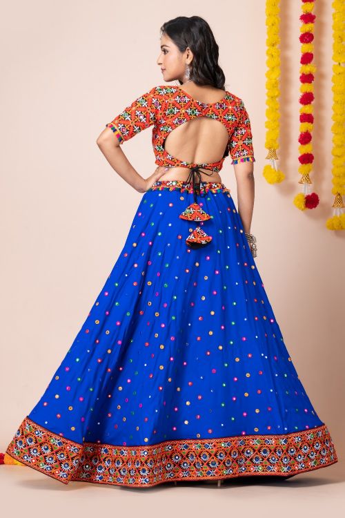 Picture of Navratri Special Designer Heavy Rayon Blue Lehenga Choli