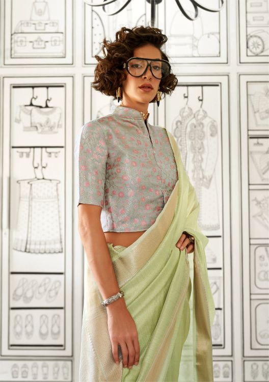 Picture of Fine Chiffon Pista Saree