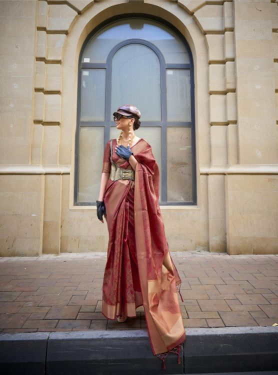 Picture of Pleasing Organza Maroon Saree
