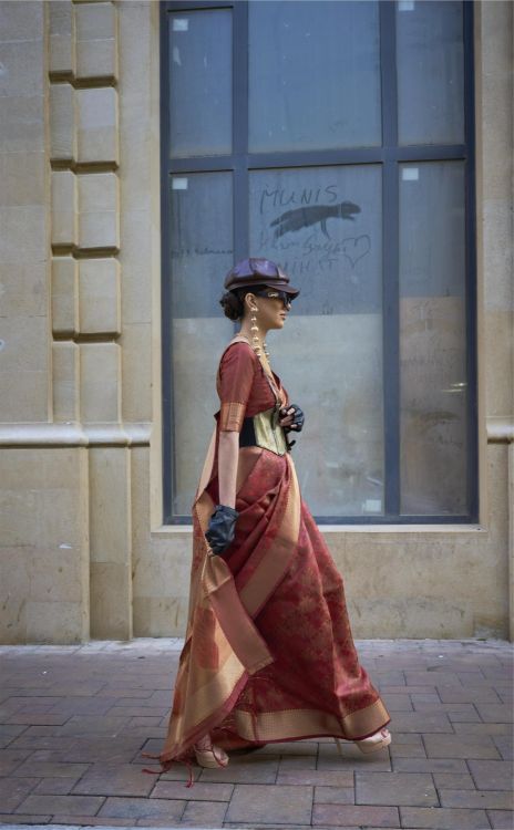 Picture of Pleasing Organza Maroon Saree