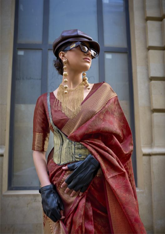 Picture of Pleasing Organza Maroon Saree