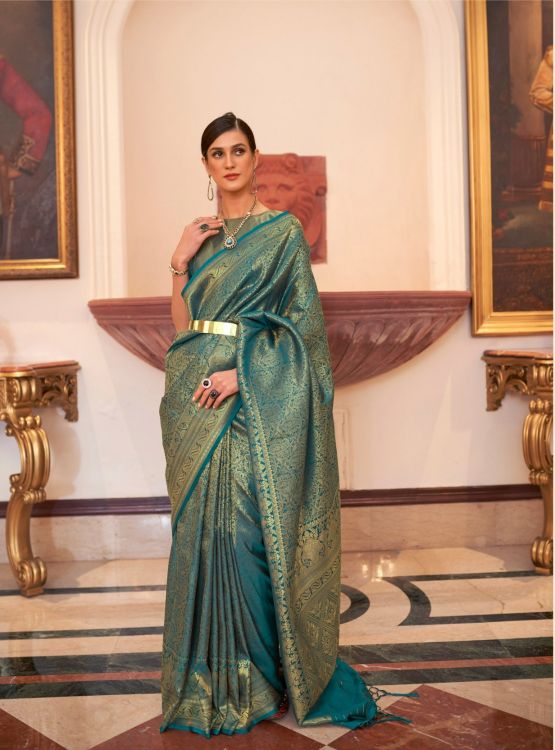 Picture of Grand Handloom Weaving Blue Saree