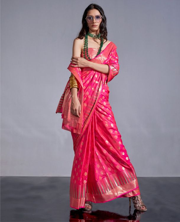 Picture of Ideal Handwoven Weaving Silk Pink Saree
