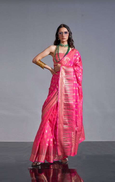 Picture of Ideal Handwoven Weaving Silk Pink Saree